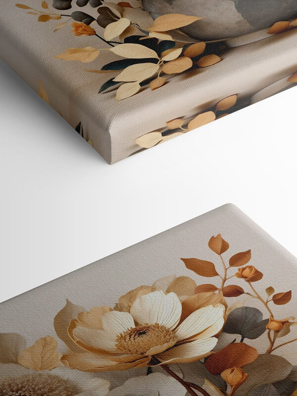 Vase with flowers and leaves