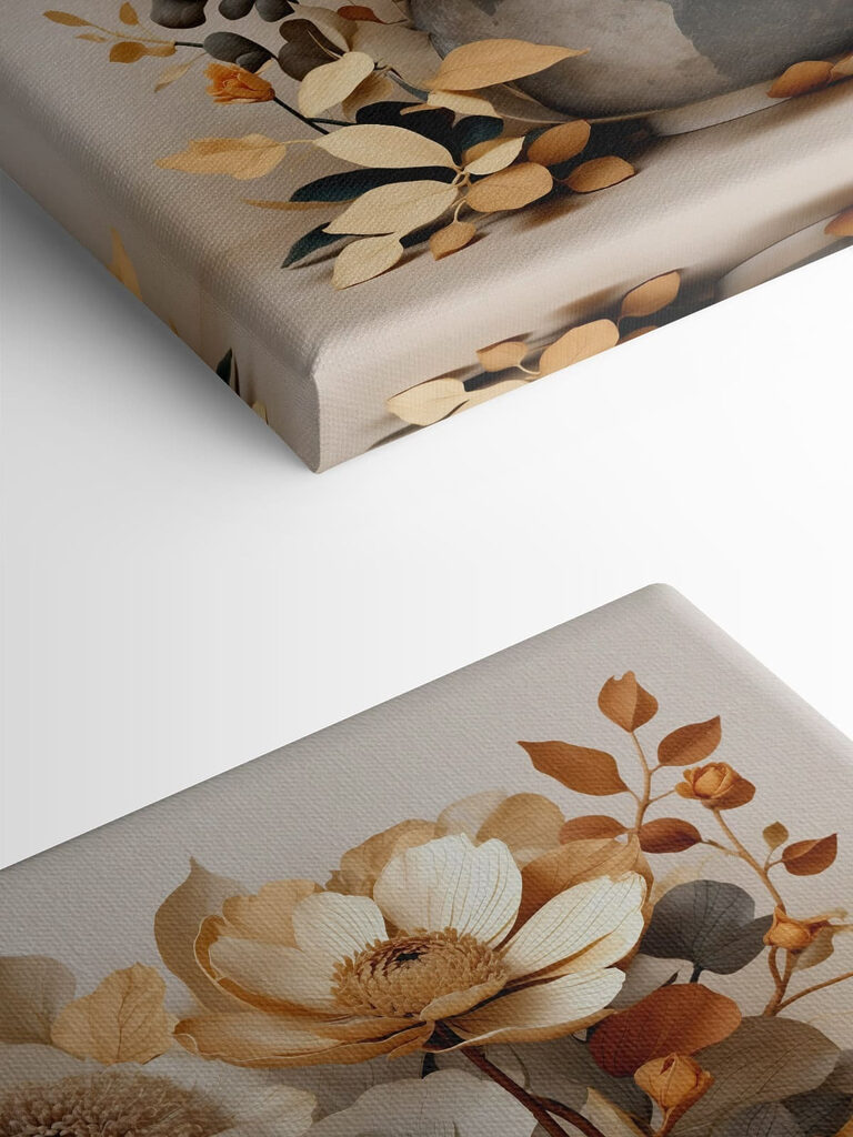 Vase with flowers and leaves