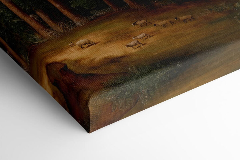 Painting of a landscape with trees and animals