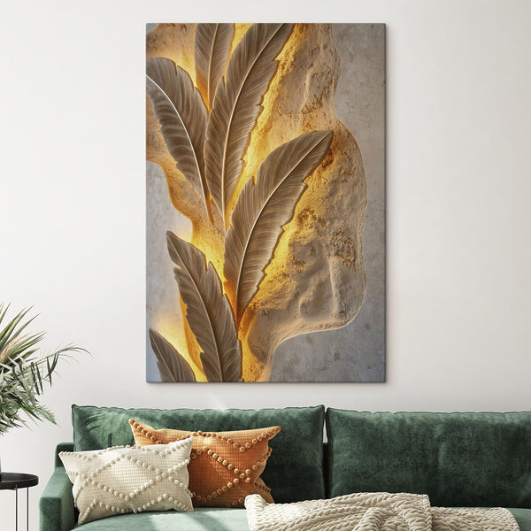 - Elegant leaf design on textured wall - Elegant leaf design on textured wall