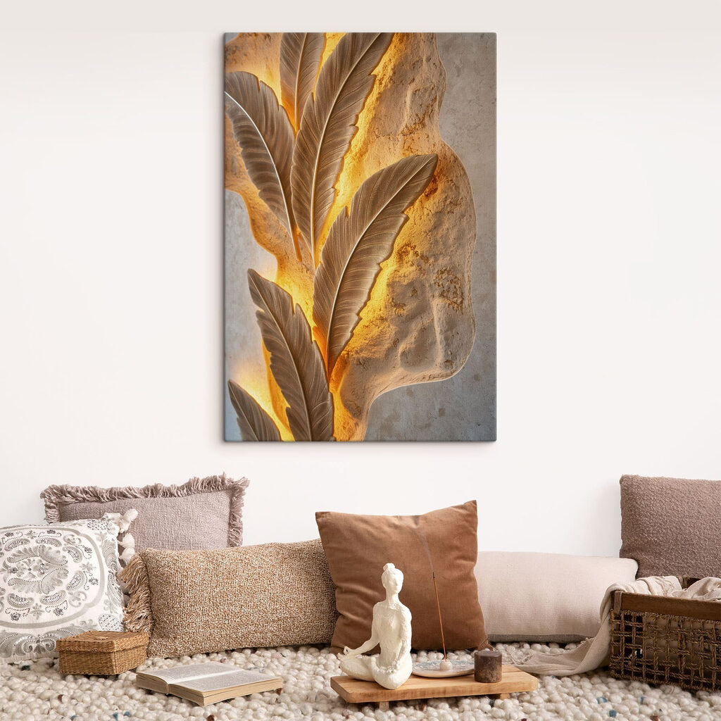 - Elegant leaf design on textured wall - Elegant leaf design on textured wall