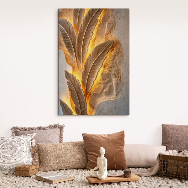 - Elegant leaf design on textured wall - Elegant leaf design on textured wall