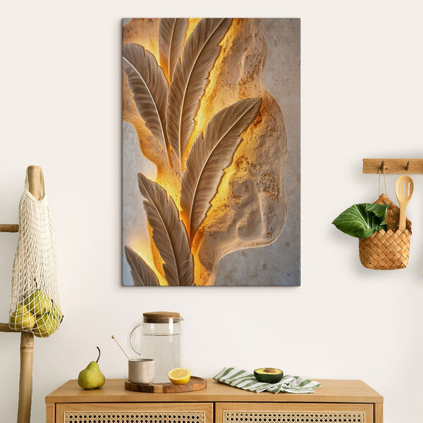 - Elegant leaf design on textured wall - Elegant leaf design on textured wall