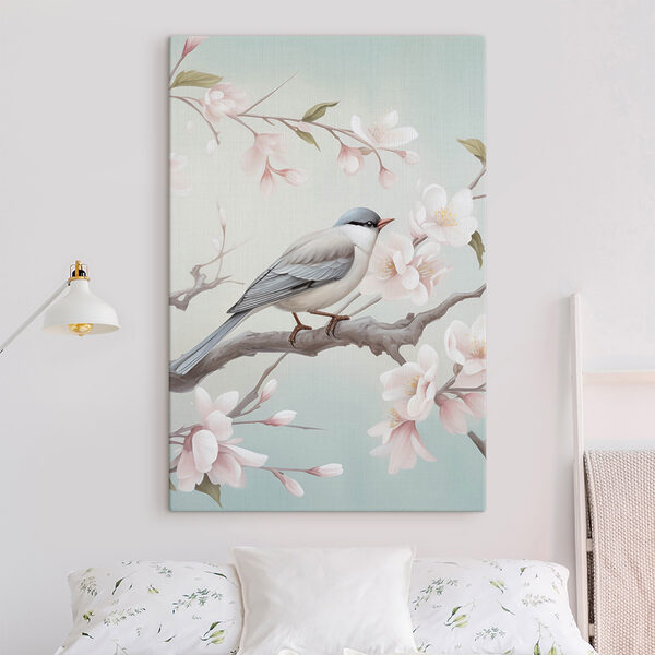Bird on a branch with flowers Bird on a branch with flowers