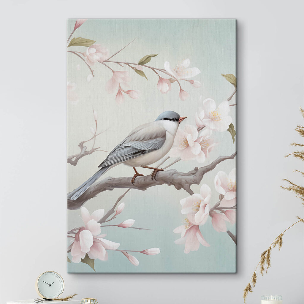 Bird on a branch with flowers Bird on a branch with flowers
