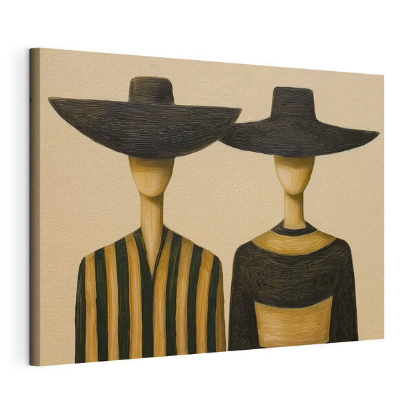 Couple of wooden mannequins wearing hats Couple of wooden mannequins wearing hats