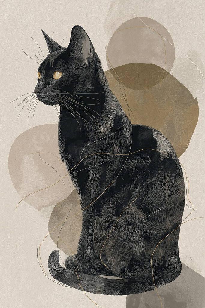 Black cat with yellow eyes