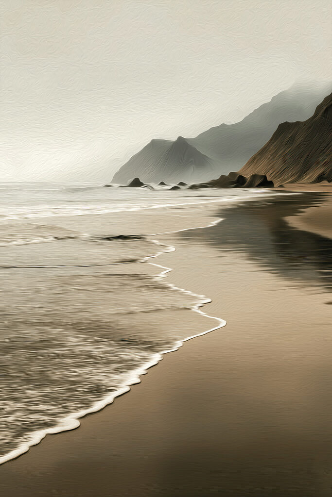 Beach with waves and mountains Beach with waves and mountains