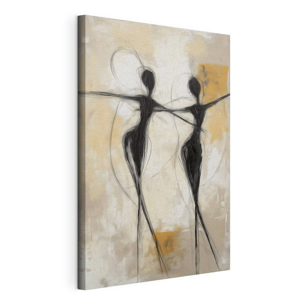 Black and white painting of two women dancing