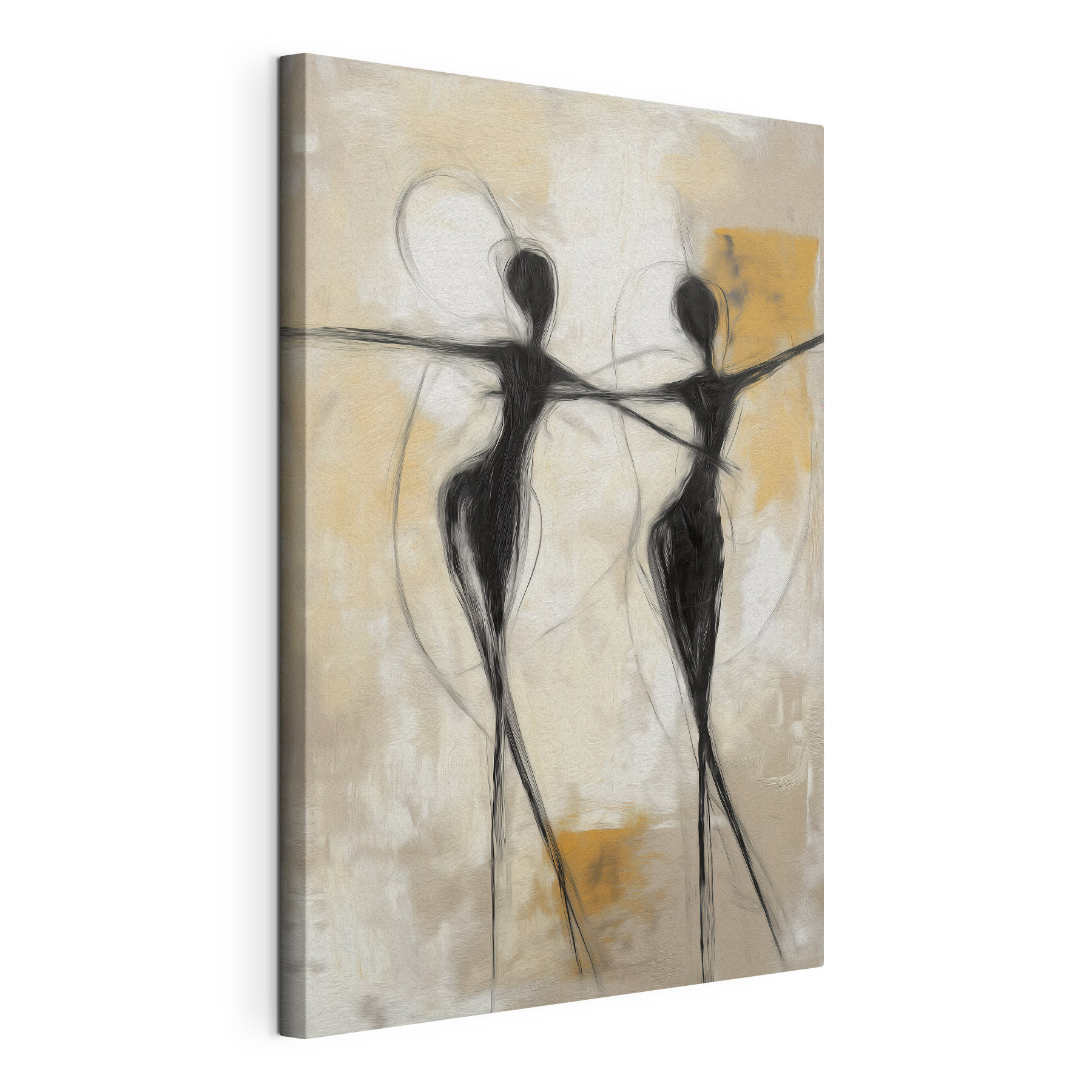 Black and white painting of two women dancing