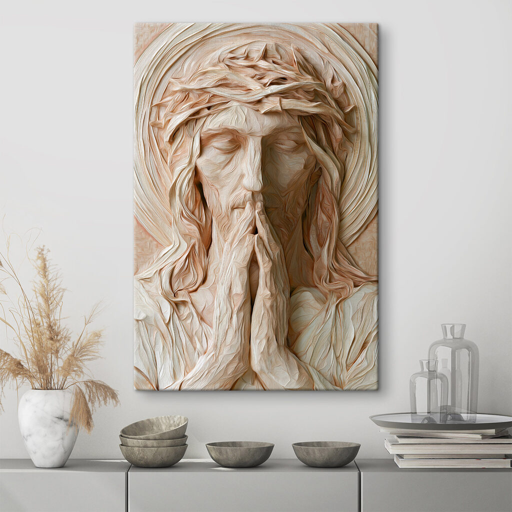 Sculpture of a man with his hands together
