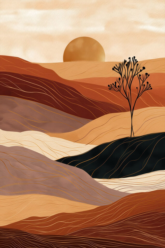 Landscape with a tree and hills