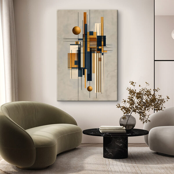 Art piece of art with a ball and squares Art piece of art with a ball and squares