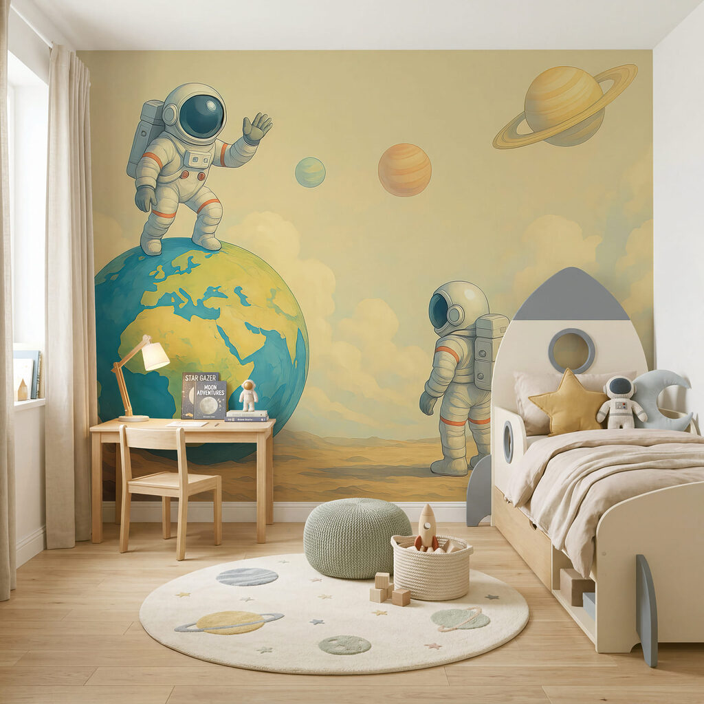 Zwei Astronauten, die auf einem Planeten stehen Zwei Astronauten, die auf einem Planeten stehen