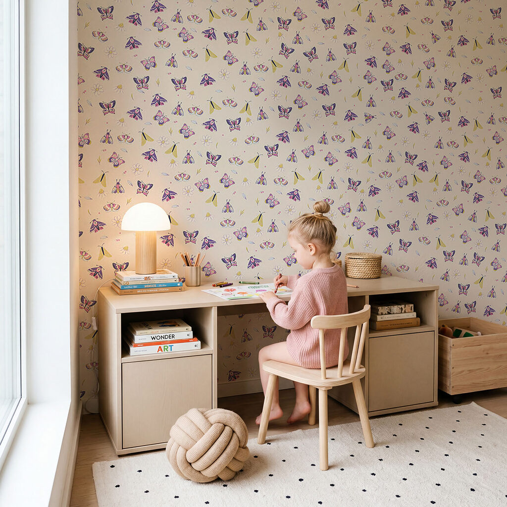 Motiv mit Schmetterlingen und Blumen