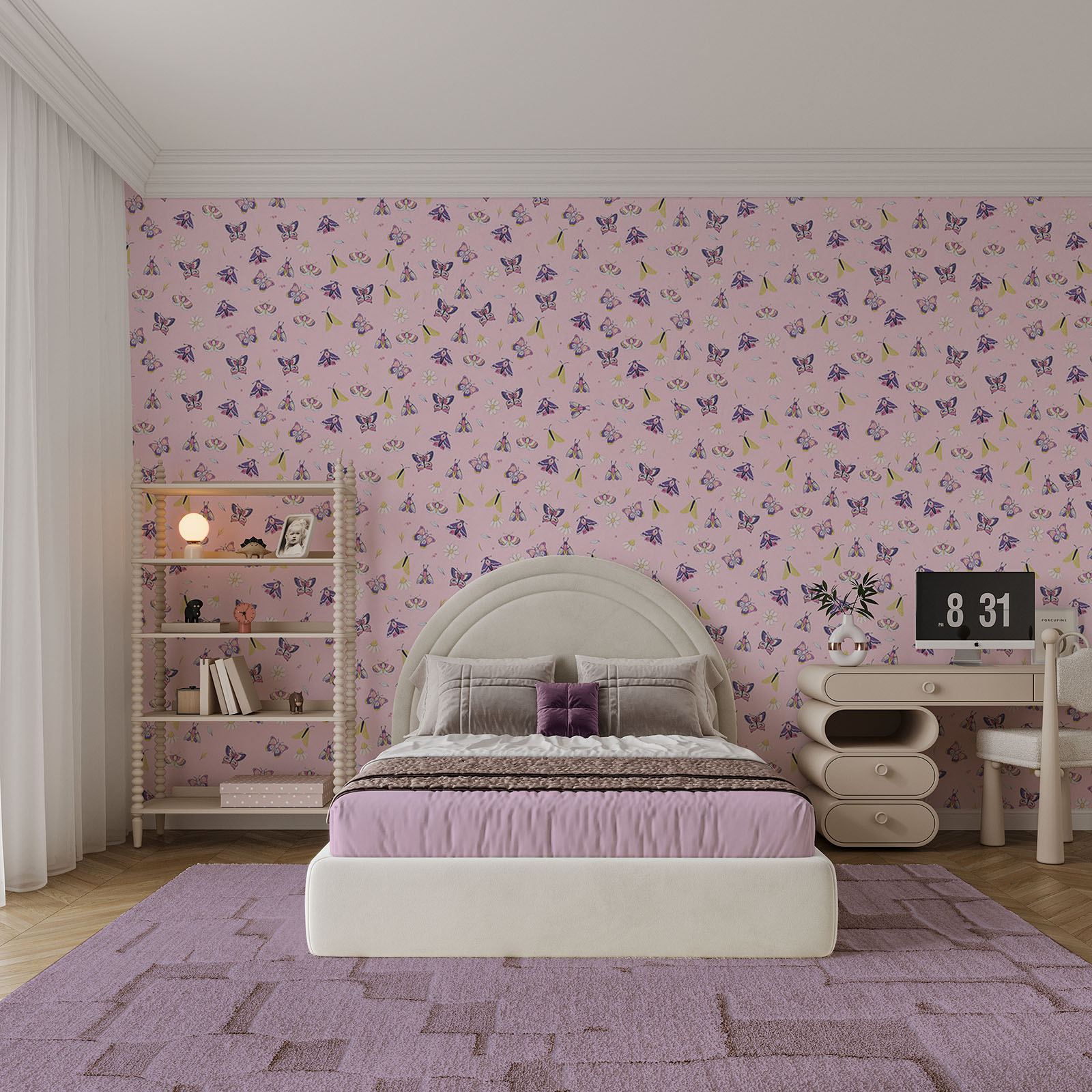 Motiv mit Schmetterlingen und Blumen