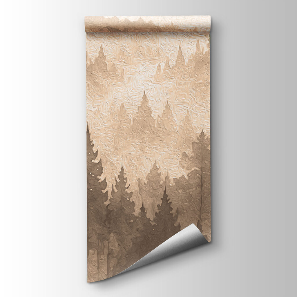 Foggy mountain landscape with trees and a river