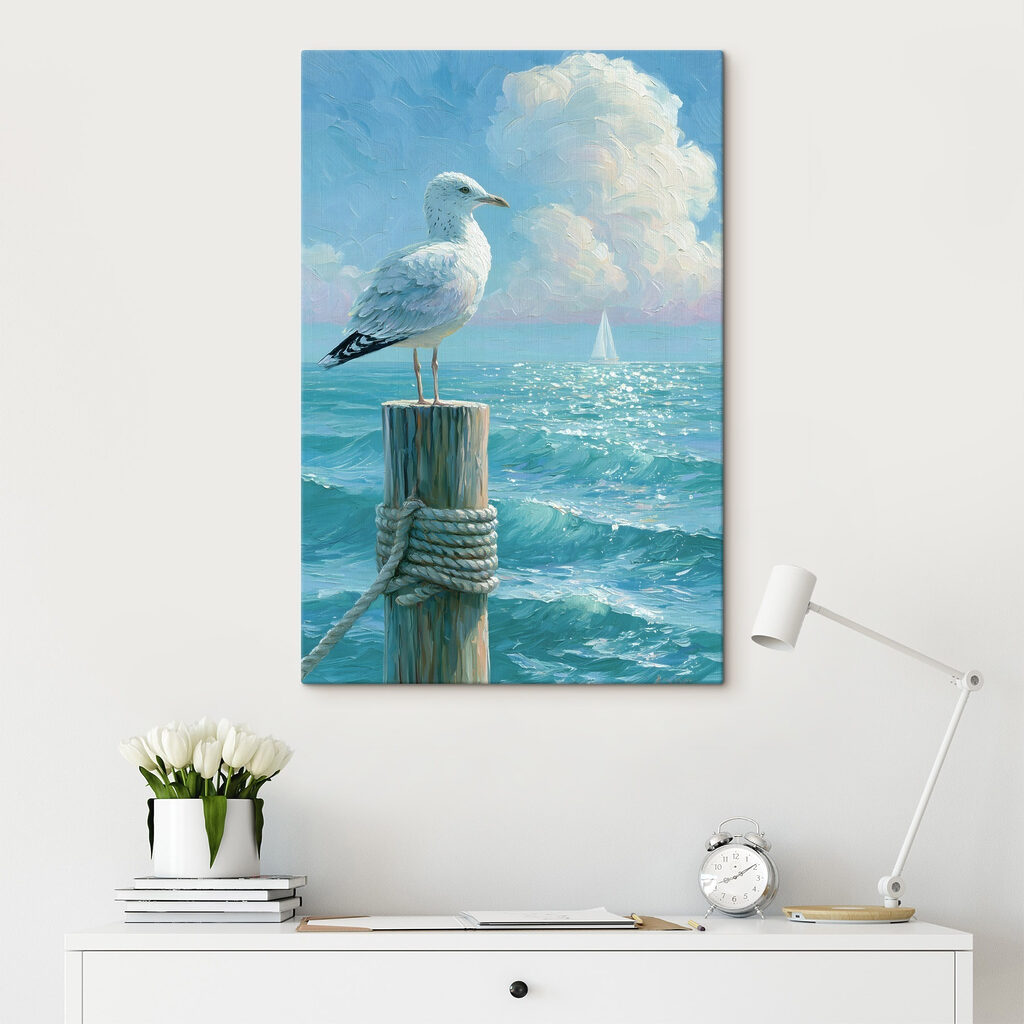 Bird standing on a post in front of a sailboat Bird standing on a post in front of a sailboat