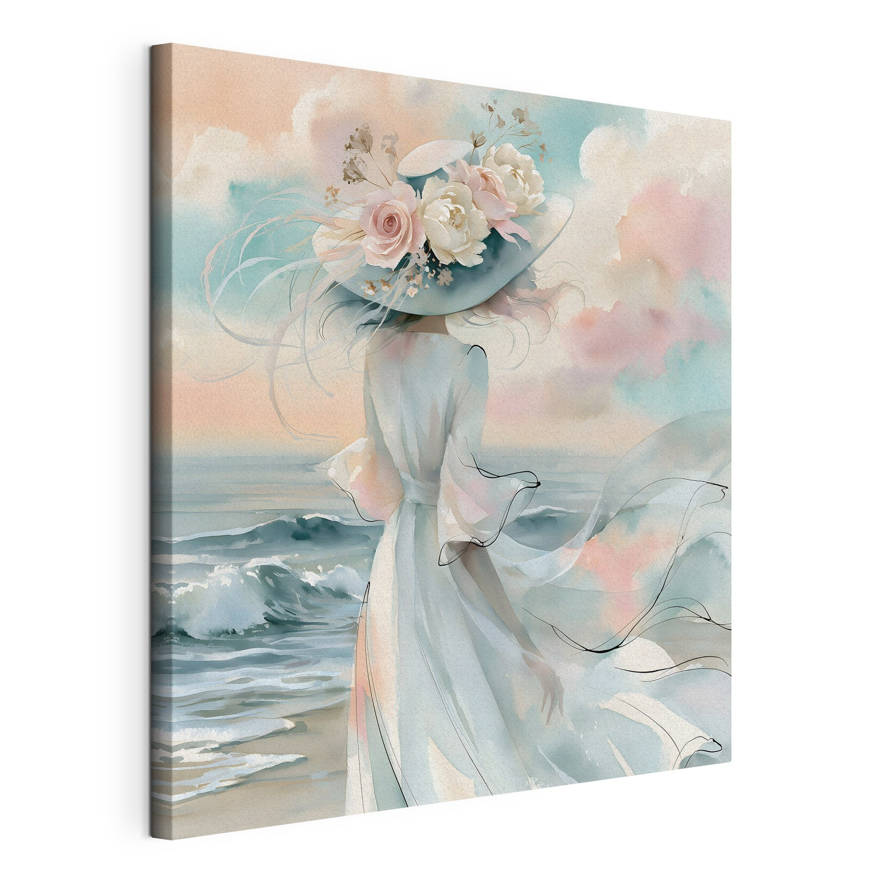 Woman in a dress with flowers on her hat Woman in a dress with flowers on her hat