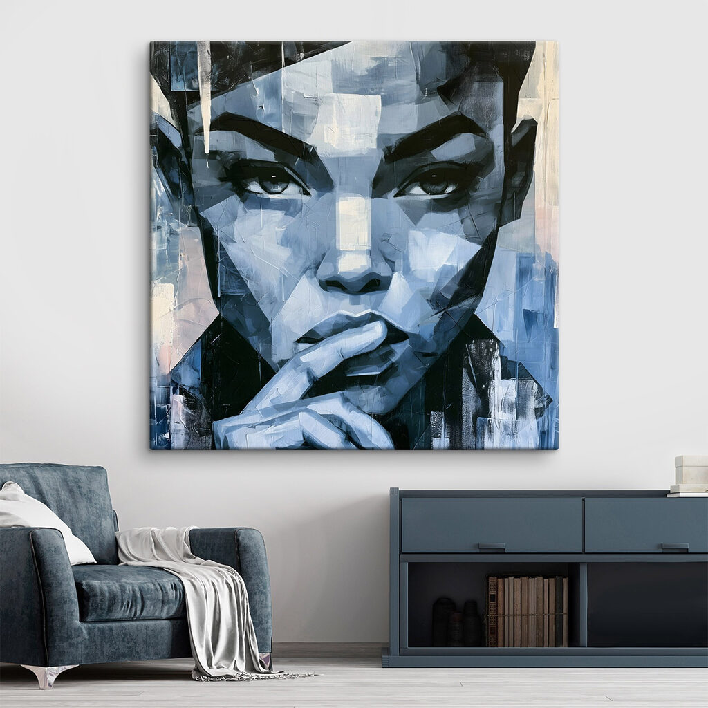 Painting of a woman with her finger on her mouth Painting of a woman with her finger on her mouth