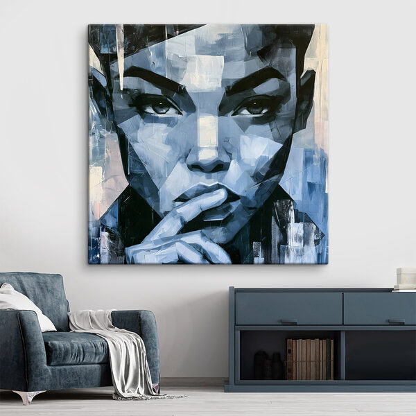 Painting of a woman with her finger on her mouth Painting of a woman with her finger on her mouth