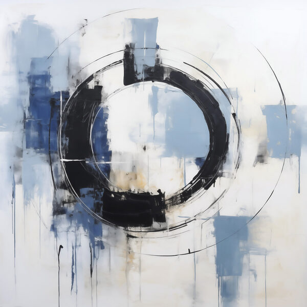 Painting of a circle with blue and white paint
