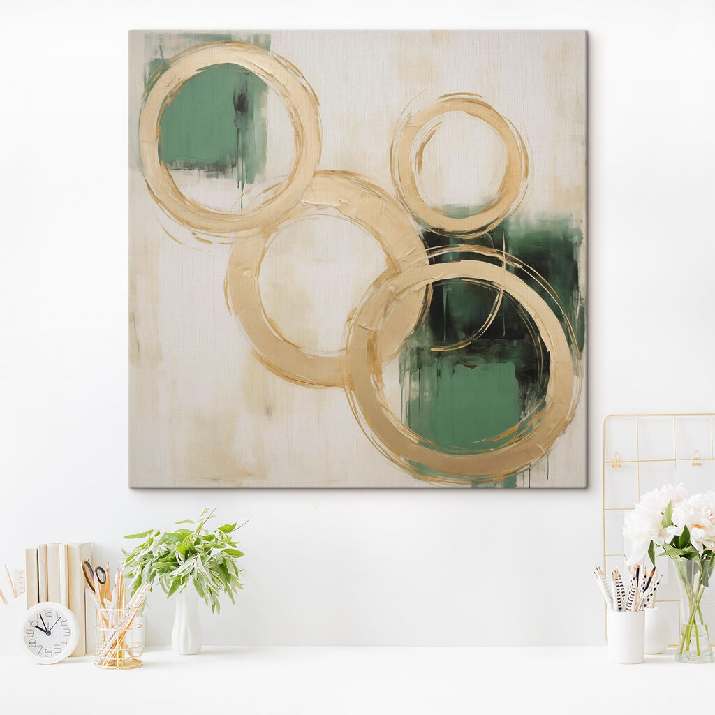 Painting of circles and green paint