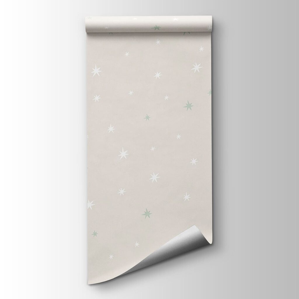 White and green stars on a white background