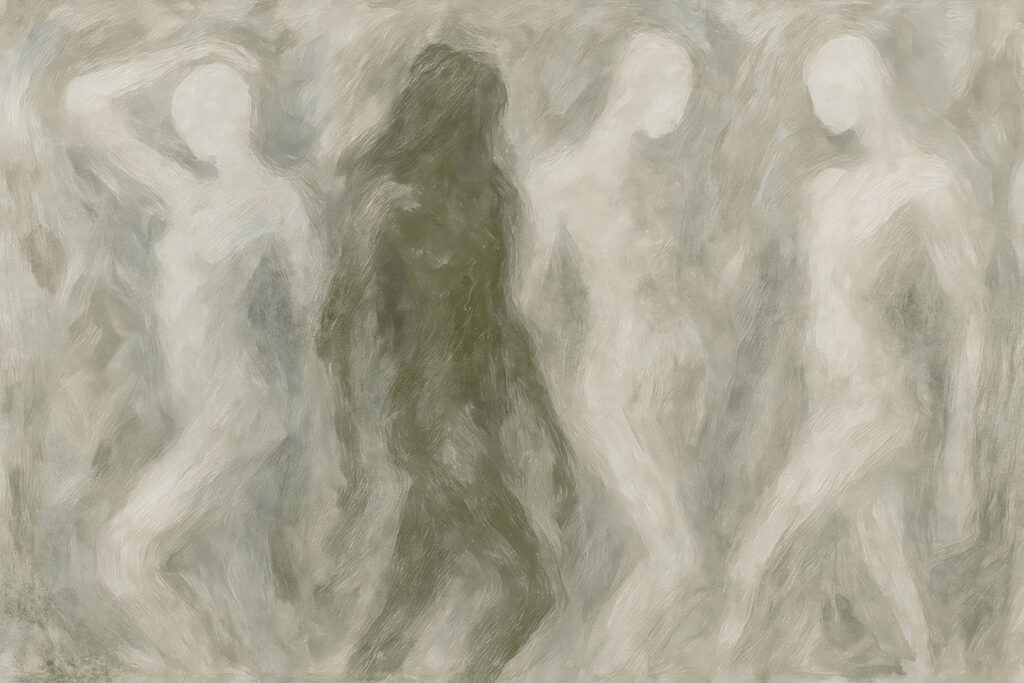 Group of people in a grey and white room Group of people in a grey and white room