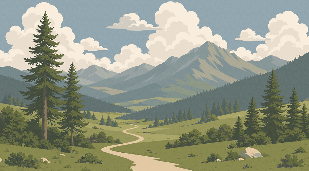 Landscape with a path and mountains Landscape with a path and mountains