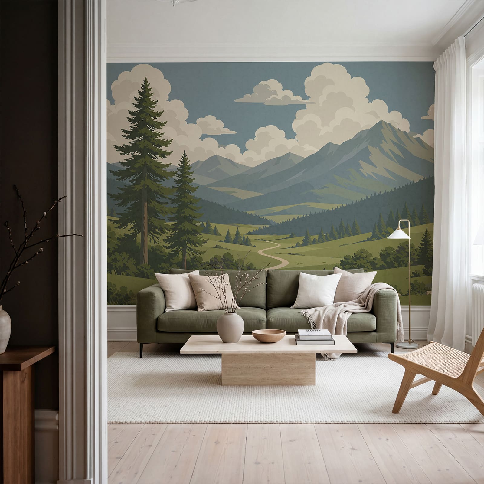 Landschaft mit einem Weg und Bergen Landschaft mit einem Weg und Bergen