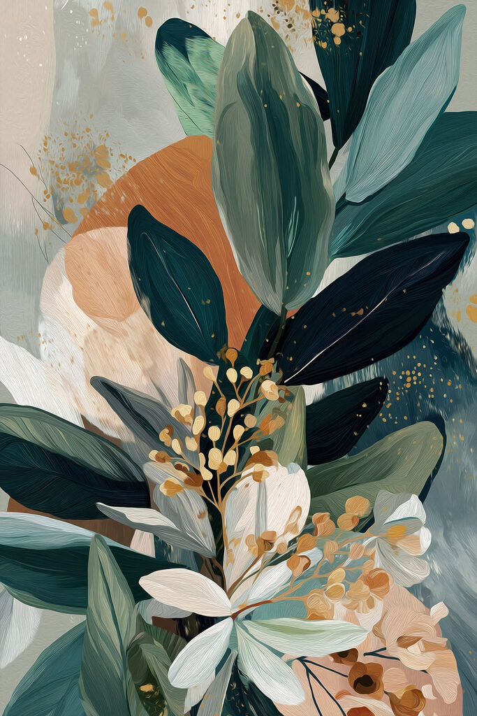 Painting of leaves and flowers Painting of leaves and flowers