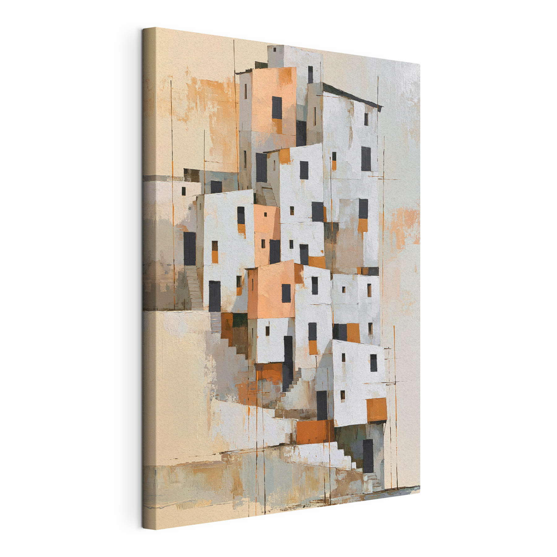 Painting of a group of buildings Painting of a group of buildings
