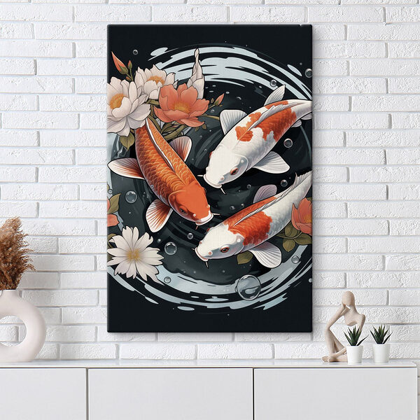 Group of fish swimming in water with flowers Group of fish swimming in water with flowers