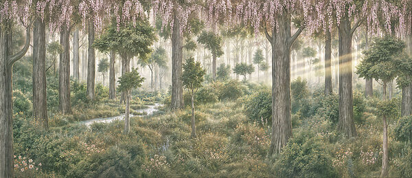 Painting of a forest with trees and plants Painting of a forest with trees and plants