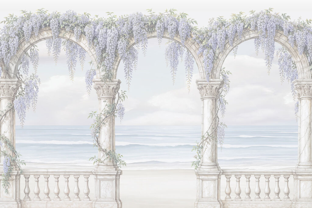 White archway with purple flowers on it White archway with purple flowers on it