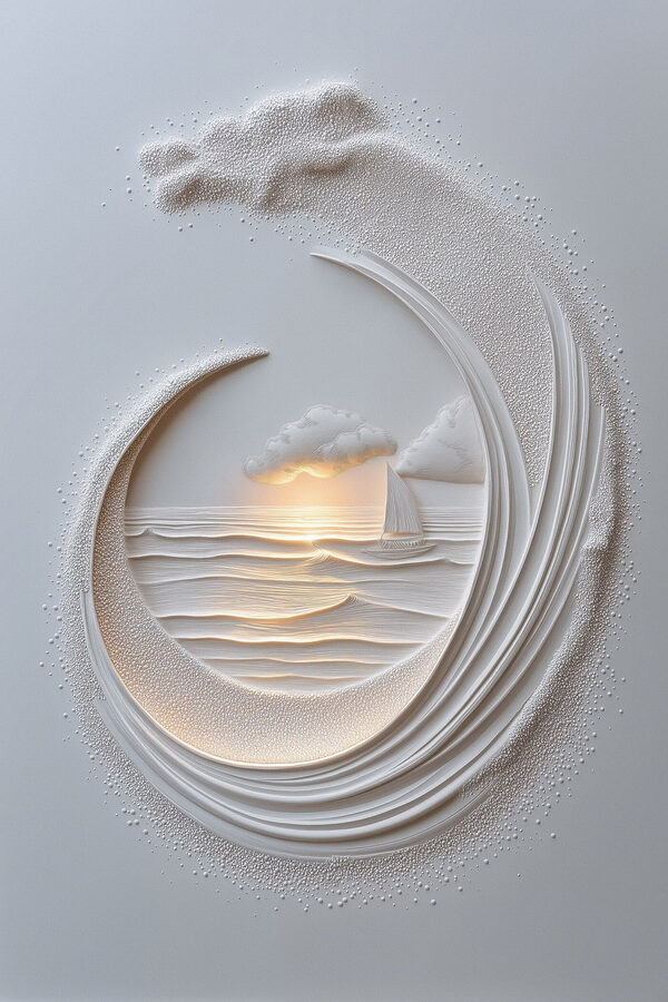 White paper cut out of a boat and a ship White paper cut out of a boat and a ship