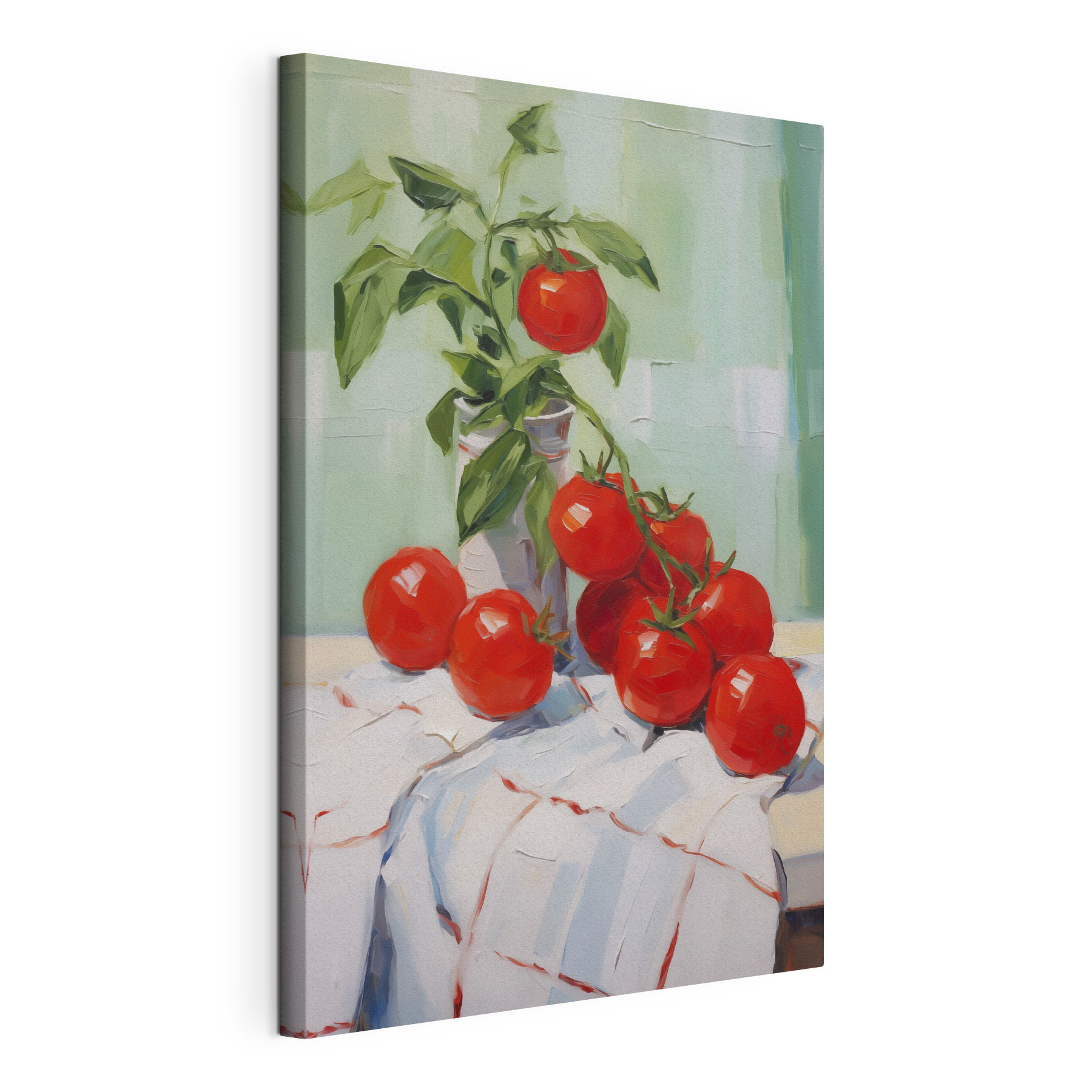 Painting of tomatoes on a table