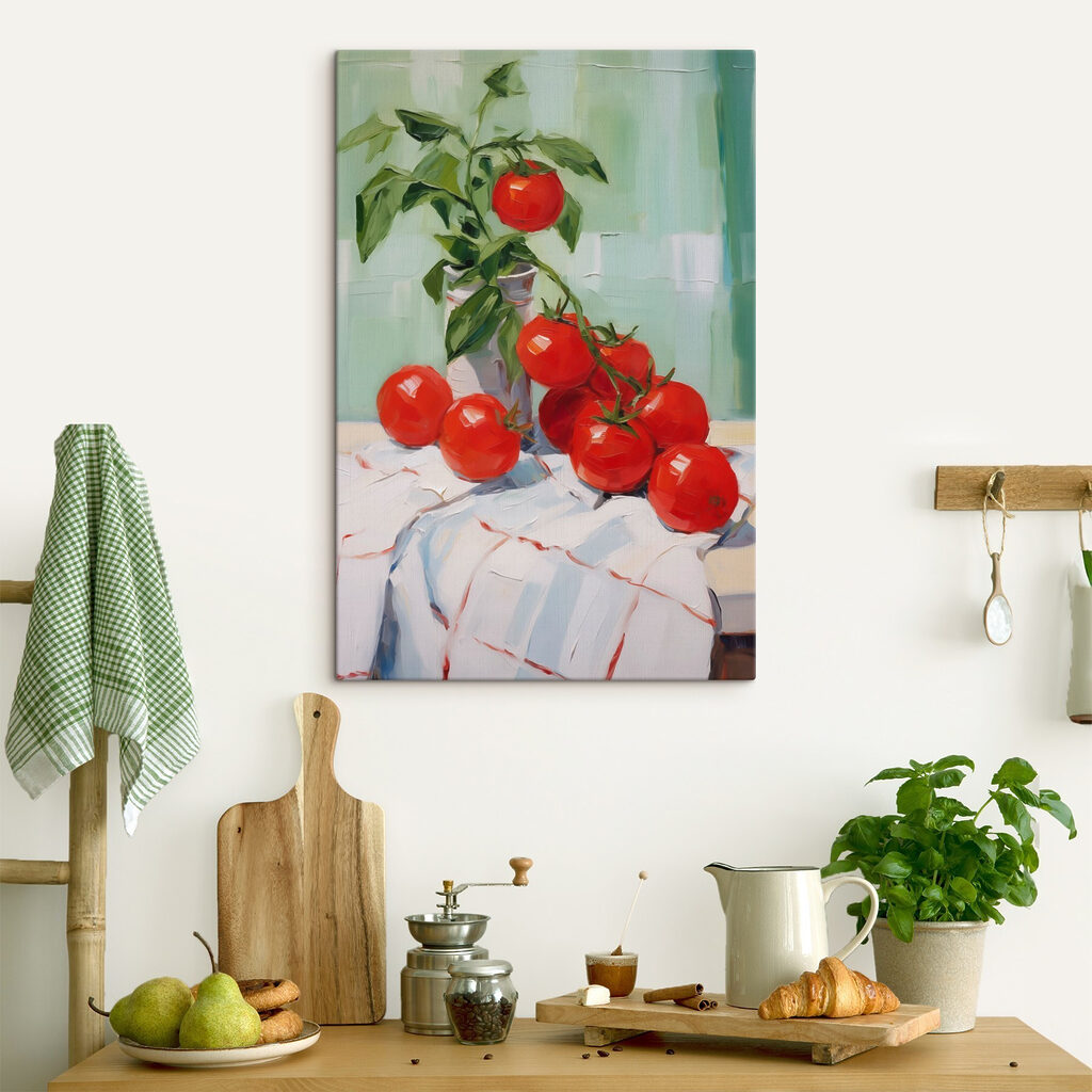 Painting of tomatoes on a table