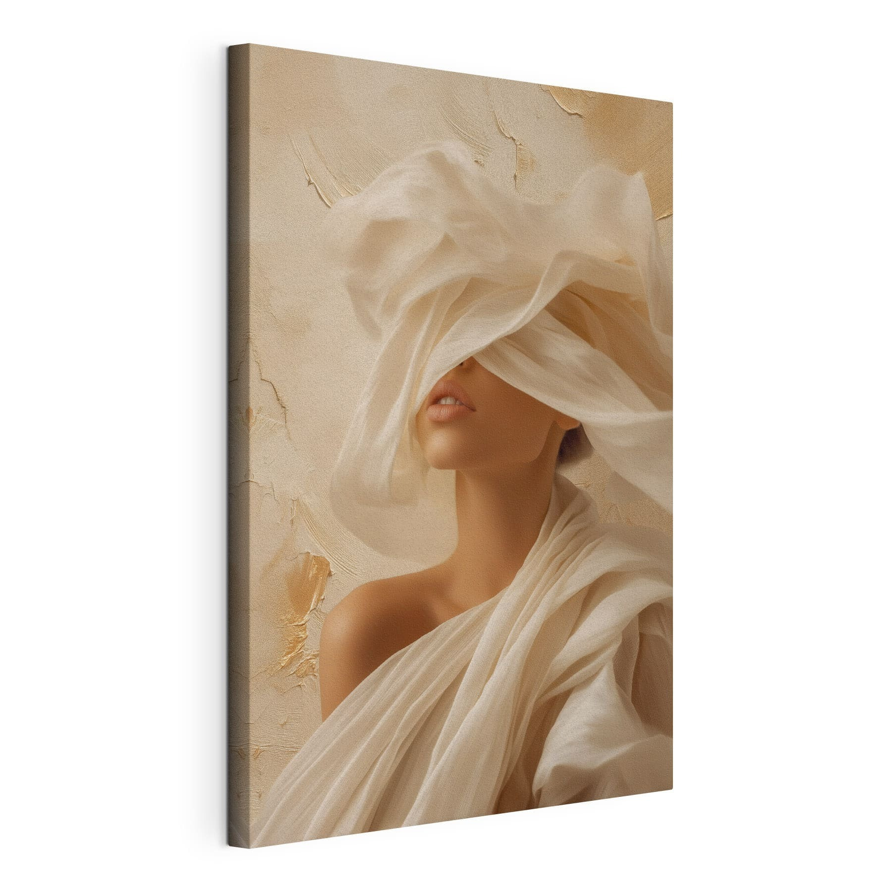 Woman with a white cloth covering her face Woman with a white cloth covering her face