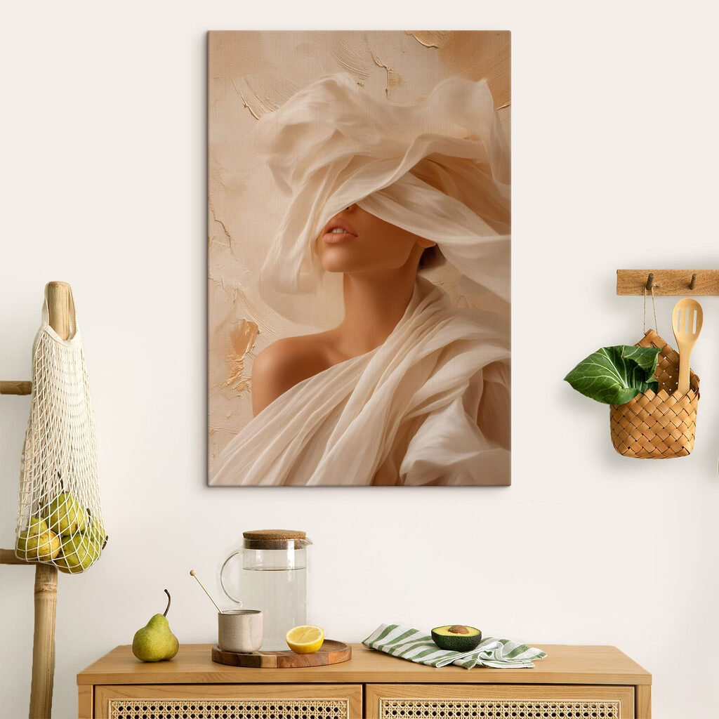 Woman with a white cloth covering her face Woman with a white cloth covering her face