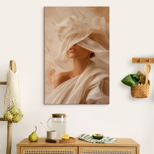 Woman with a white cloth covering her face Woman with a white cloth covering her face