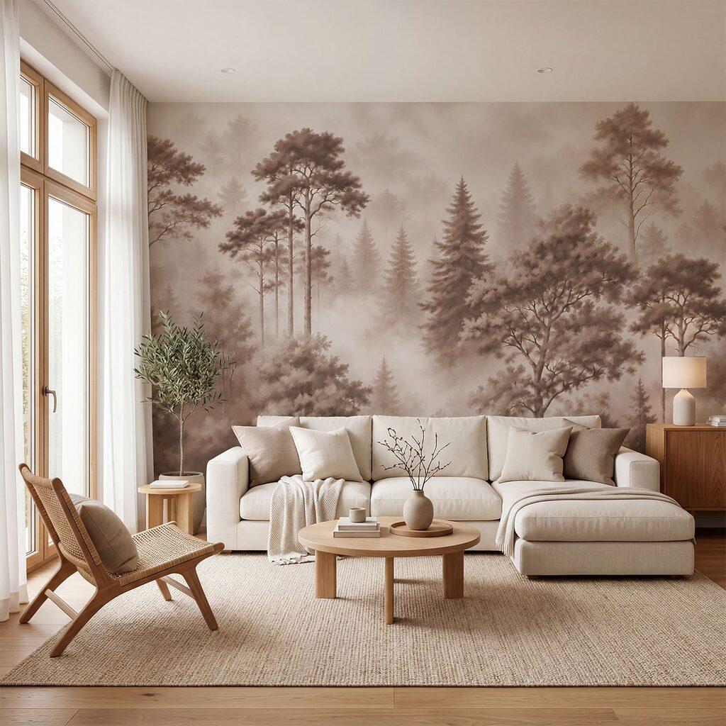 Nebelverhangener Wald mit Bäumen Nebelverhangener Wald mit Bäumen