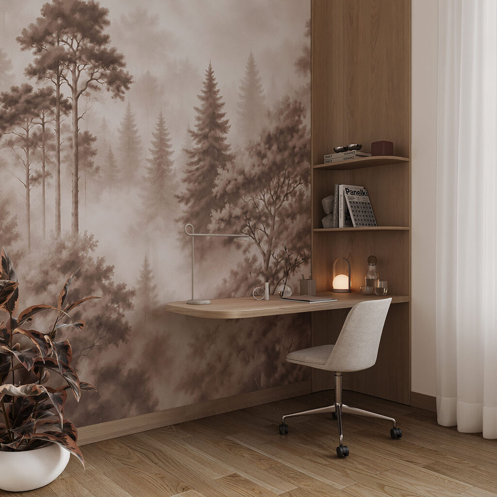 Nebelverhangener Wald mit Bäumen Nebelverhangener Wald mit Bäumen