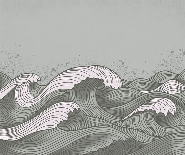 Drawing of waves in a sea