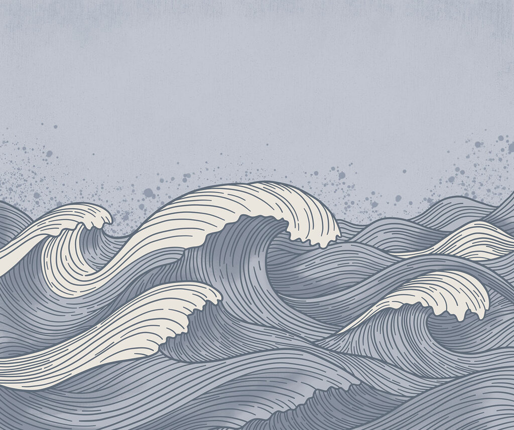 Drawing of waves in the ocean