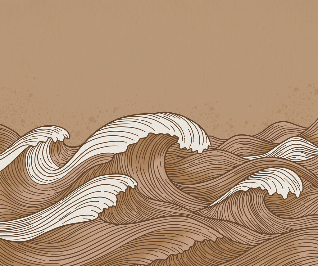 Drawing of waves in brown and white