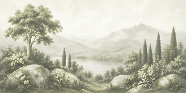 Landscape with trees and a lake Landscape with trees and a lake