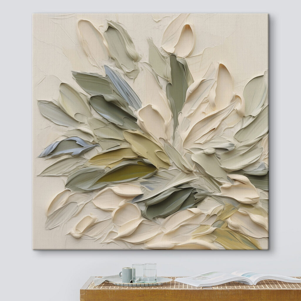 Painting of leaves on a white surface