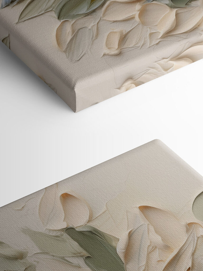 Painting of leaves on a white surface